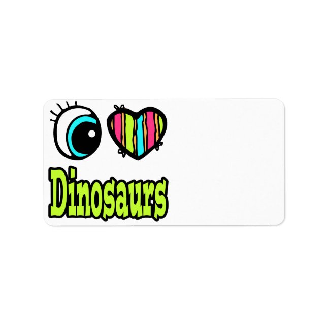Étiquette Coeur des yeux lumineux J'aime les dinosaures (Devant)