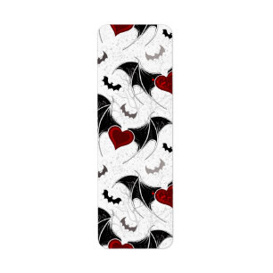 Étiquette Coeur d'Halloween avec ailes de chauve-souris noir