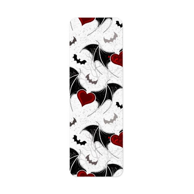 Étiquette Coeur d'Halloween avec ailes de chauve-souris noir (Devant)