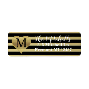 Étiquette Coeur et rayures monogrammes