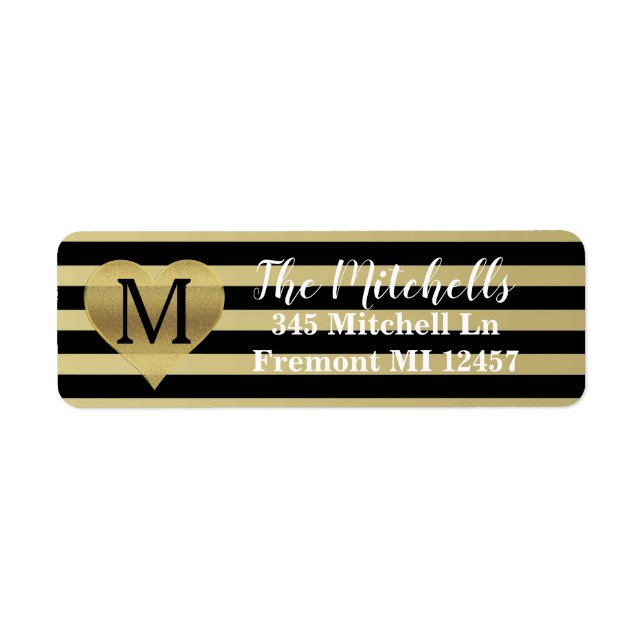Étiquette Coeur et rayures monogrammes (Devant)