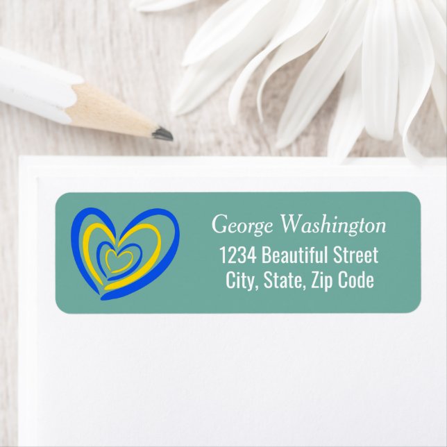 Étiquette Coeur jaune bleu L'Ukraine a initié la paix contre (En situation)