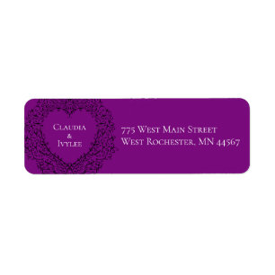 Étiquette Coeur Mariage gothique violet et noir