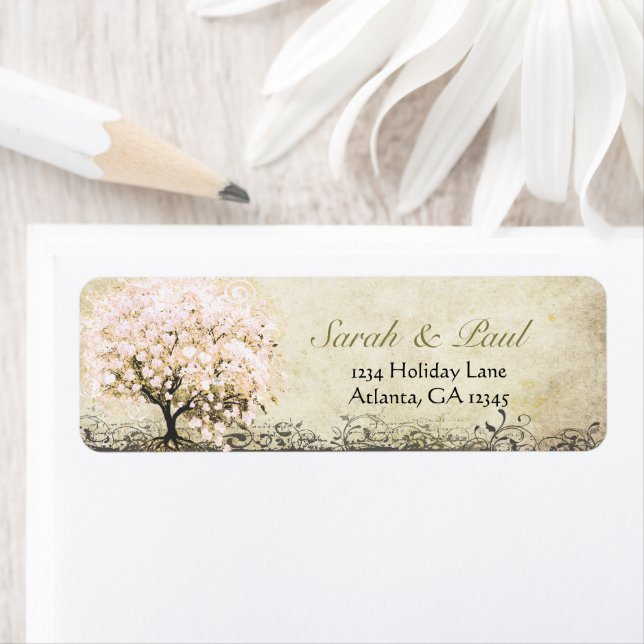 Étiquette Coeur mignonne en blanc Arbre feuilleté Points ros (En situation)