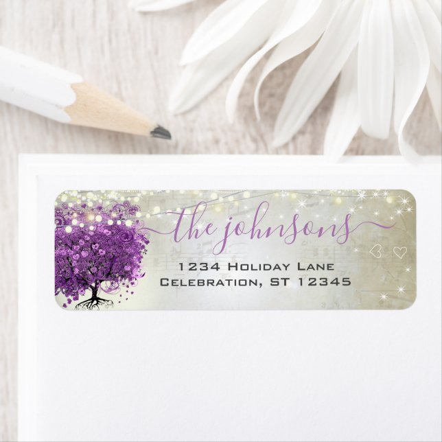 Étiquette Coeur musical Feuilles Arbre Plum Retourner l'adre (En situation)