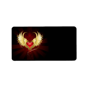 Étiquette Coeur rouge avec ailes d'or