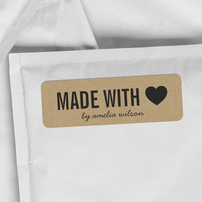 Étiquette Coeur Rustique Bold Fabriqué avec amour Faux Kraft (Créateur téléchargé)