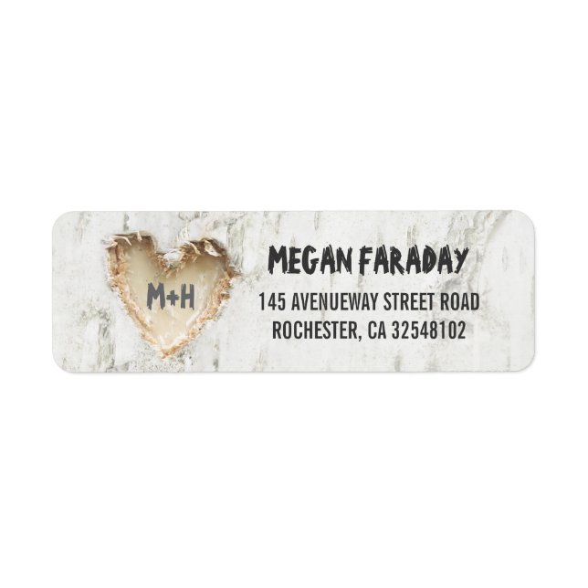 Étiquette Coeur sculpté de Birch Tree rustique (Devant)