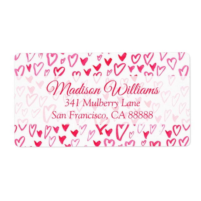 Étiquette Coeurs aquarelle | Love Words Motif IV (Devant)