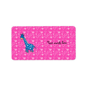 Étiquette Coeurs bleus de rose de girafe