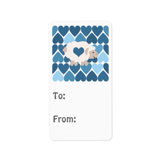 Étiquette Coeurs bleus et agneau mignon (Devant)