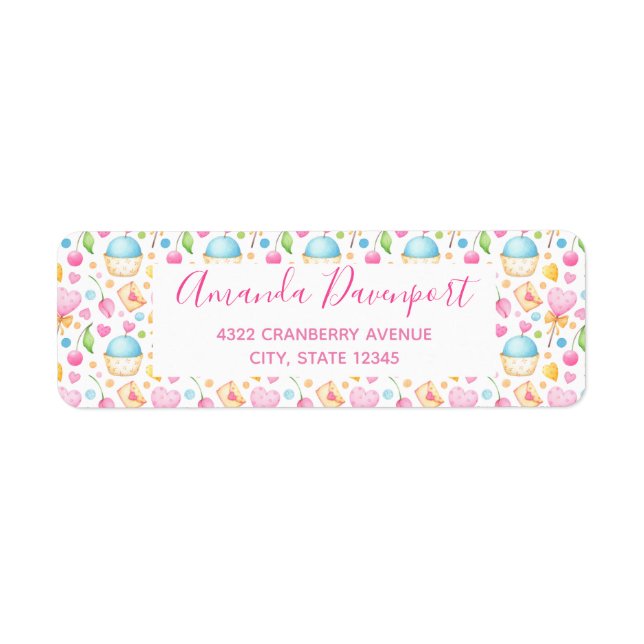 Étiquette Coeurs & Cupcakes Motif sucré (Devant)