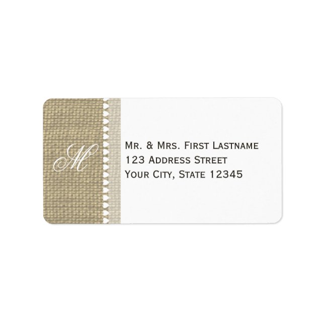 Étiquette Coeurs de monogramme Burlap (Devant)