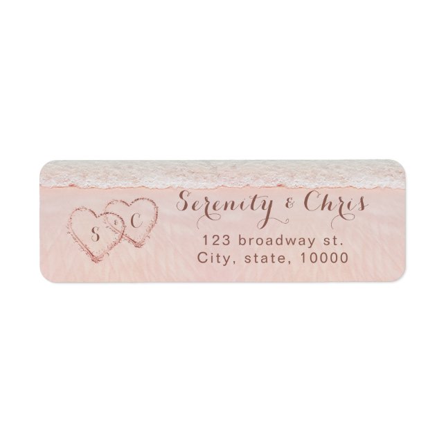 Étiquette Coeurs de plage rose dans l'adresse de retour sabl (Devant)