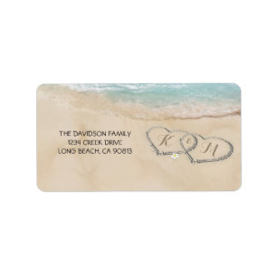 Étiquette Coeurs de plage Vintages tropicaux dans le sable