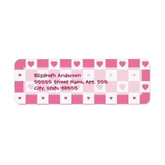 Étiquette Coeurs en damier rose et blanc