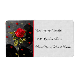 Étiquette Coeurs Grunge Noir avec Rose Rouge