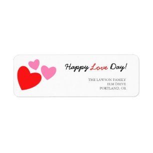 Étiquette Coeurs rose et rouge Joyeux Jour d'Amour