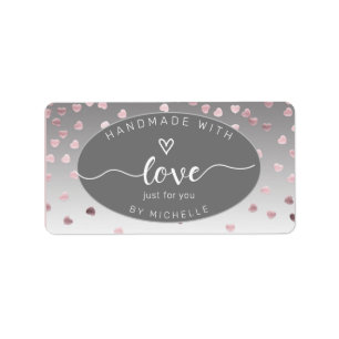 Étiquette Coeurs roses fait main avec l'amour carré monogram
