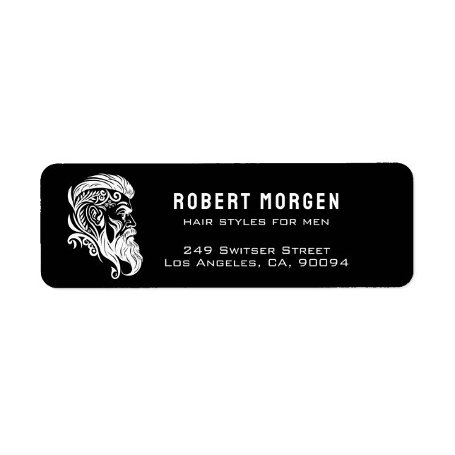 Étiquette Coiffure blanche pour hommes logo sur Black (Devant)