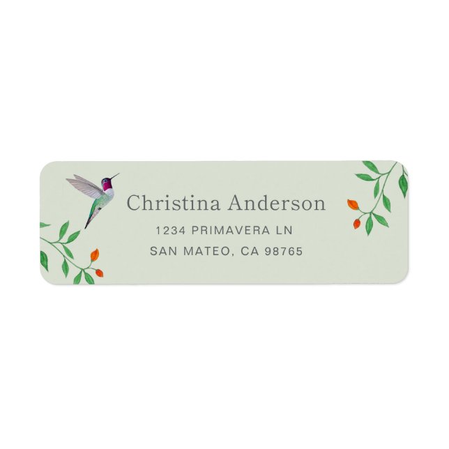 Étiquette Colibri de Californie  Adresse (Devant)
