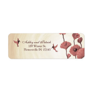 Étiquette Colibris d'amour et fleurs rouges peintes