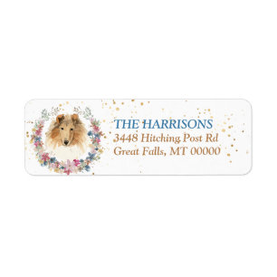 Étiquette Collie Chien Fleurs de printemps Wreath