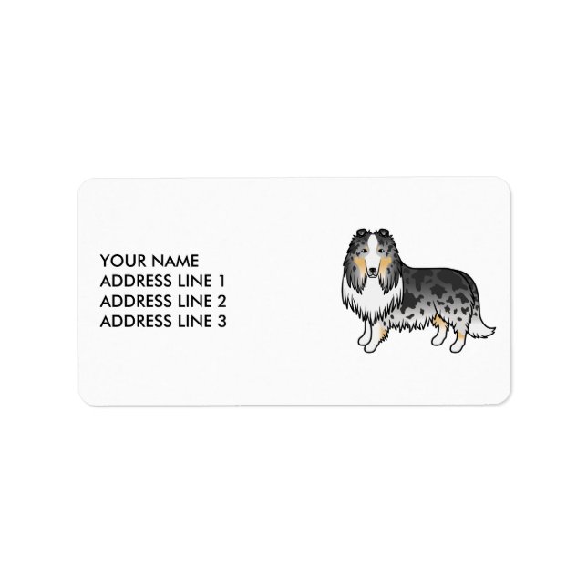 Étiquette Collie Rough Blue Merle Chien de Dessin Animé Mign (Devant)
