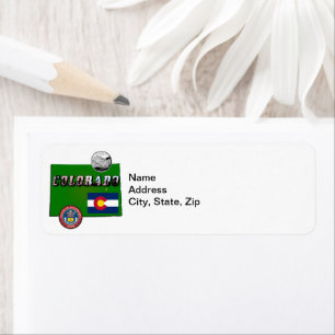 Étiquette Colorado Texte, Drapeau, Sceau, Trimestre, Carte