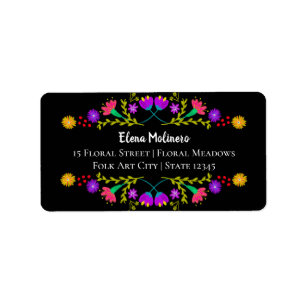 Étiquette Colorée mexicaine Fiesta Folk Art Black Adresse