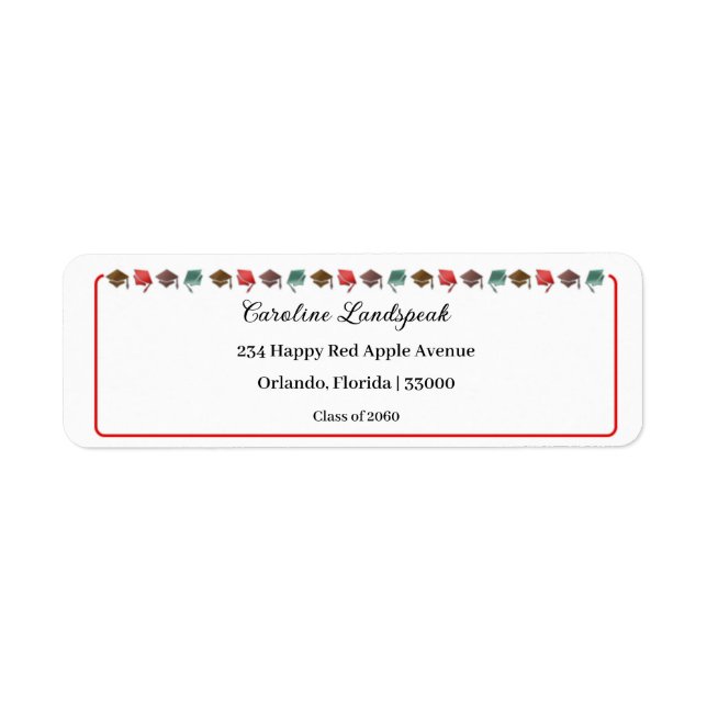 Étiquette Colorful Graduate Casquette Class of 2025 Adresse (Devant)