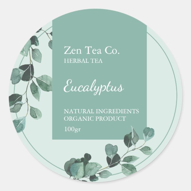 Étiquette commerciale de thé aux herbes d'eucalypt (Devant)