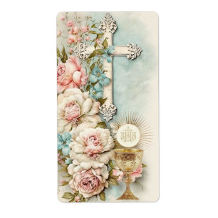 Étiquette Communion catholique Vintage Florale