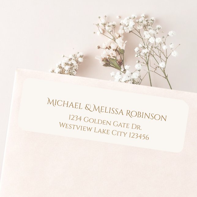 Étiquette Conception d'adresse de retour Ivory Gold 50ème An (Close-up of ivory and gold return address label with soft florals for an elegant finish)