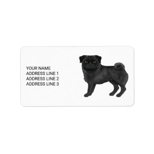 Étiquette Conception de chien de dessin animé Pug noir migno