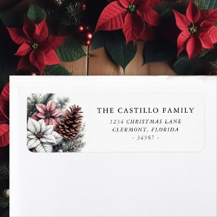 Étiquette Cône de pin rustique et Poinsettia