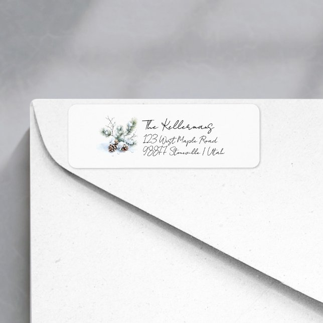 Étiquette cônes de pin d'hiver calligraphie adresse (Créateur téléchargé)