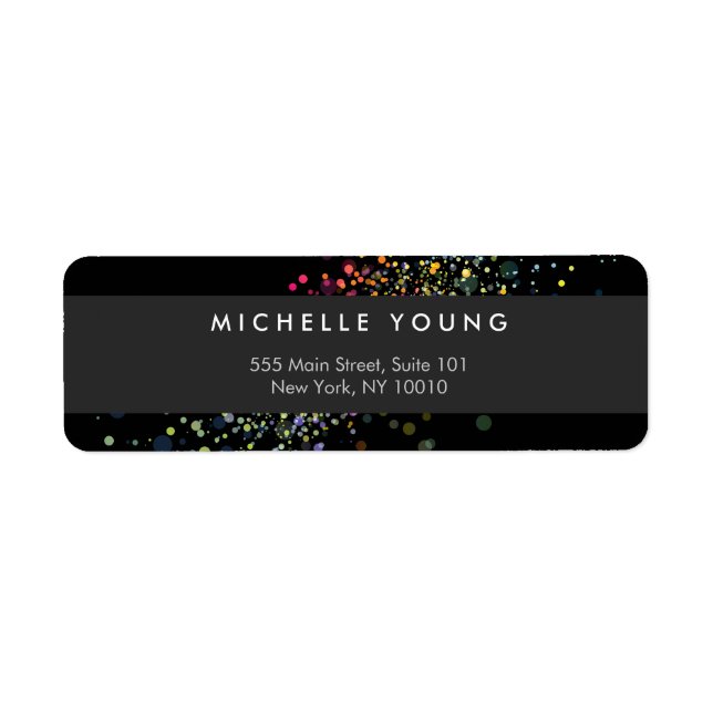 Étiquette Confetti Bokeh coloré sur Black Modern (Devant)