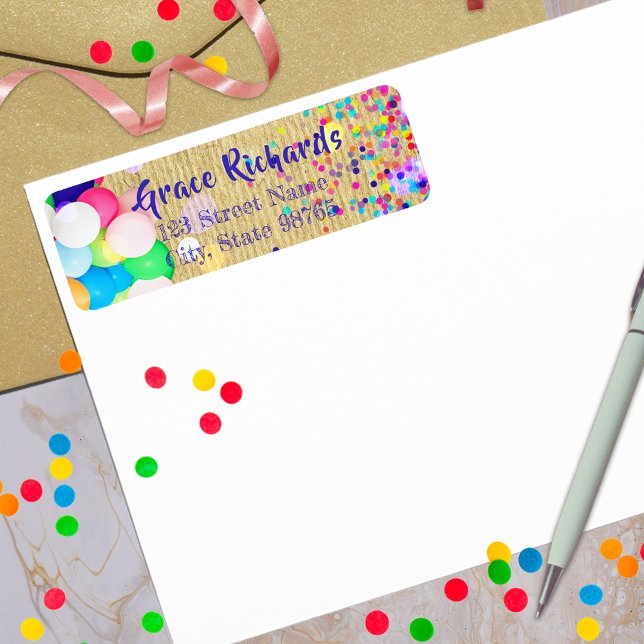 Étiquette Confetti Coloré Et Ballons Festive Anniversaire (Créateur téléchargé)