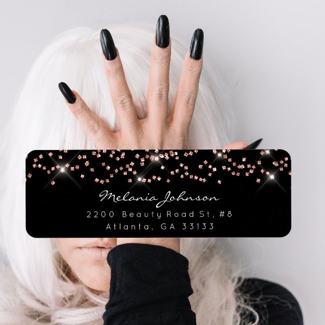 Étiquette Confetti Crystals Rose Rose Or Noir Blanc Marque (Confetti Crystals Pink Rose Gold Black White Brand Label)