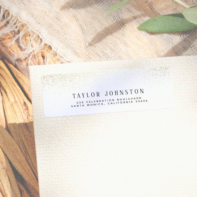 Étiquette Confetti moderne Parties scintillant blanche et or (Créateur téléchargé)