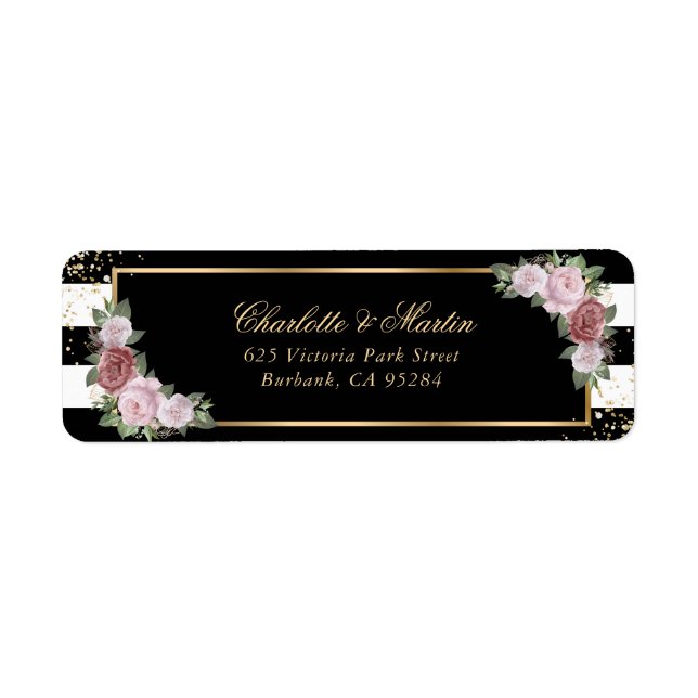 Étiquette Confetti Noir Blanc Or Blush Rose Rose (Devant)