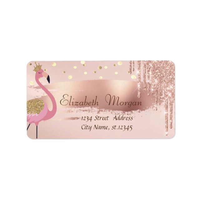 Étiquette Confetti, Rose Gold Drops Brush Stroke Flaming (Devant)