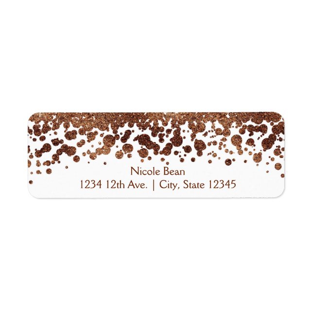 Étiquette Confettis Blancs et Bronze Pailletés Glamour (Devant)