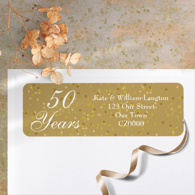 Étiquette Confettis dorés pour les 50 ans de mariage (50th Wedding Anniversary Gold Dust Confetti Label)