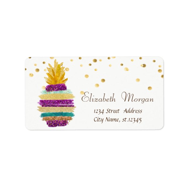 Étiquette Confettis en forme d'ananas, blanc, faux papier d' (Devant)