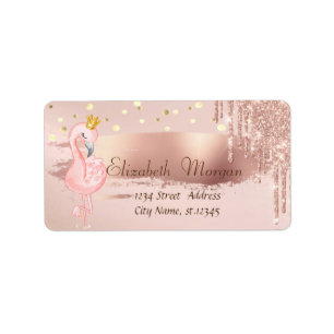 Étiquette Confettis, Gouttes Rose Gold Couronne de Flamant R
