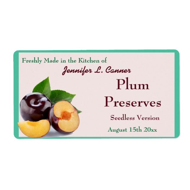 Étiquette Confiture de prune ou conserve une jarre de canne  (Devant)