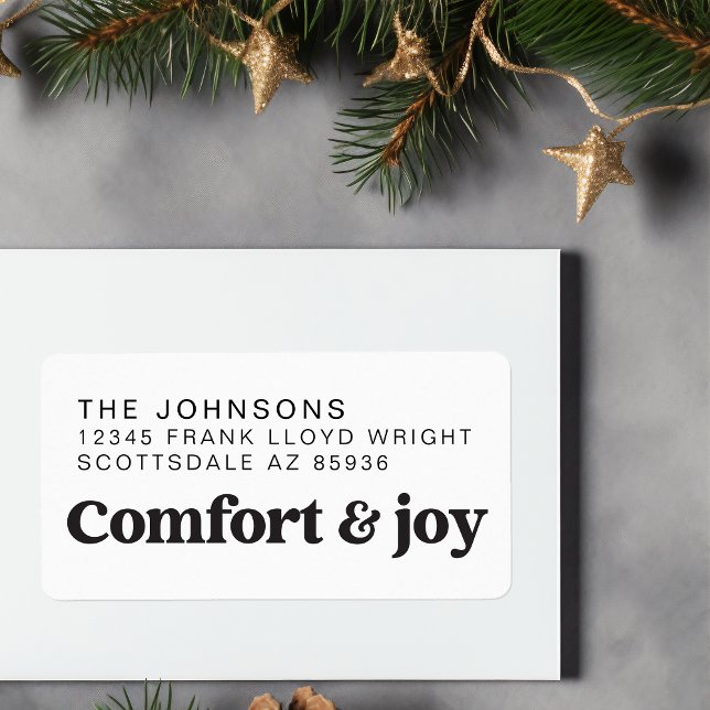 Étiquette Confort & Joie Photo et nom Noël moderne (Créateur téléchargé)