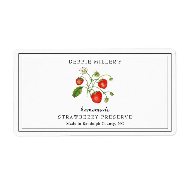 Étiquette Conserve / Confiture de fraises à l'aquarelle (Devant)